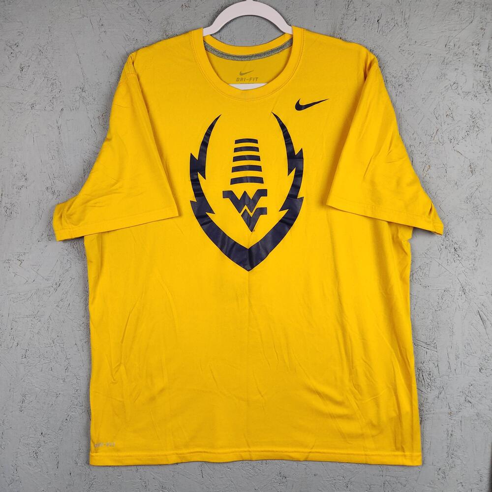 West Virginia Mountaineers Shirt Mens Large Gold NCAA Football Nike Dri Fit Logo